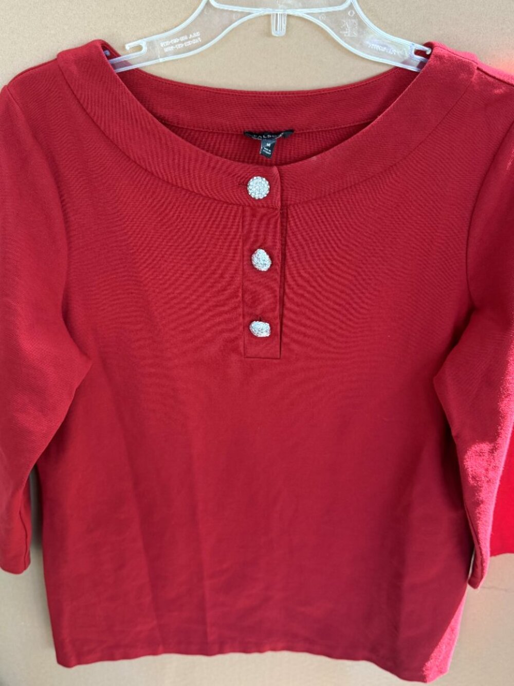 Women's Talbots Red 3/4-Sleeve Top Knit w/Rhinestone Encrusted Buttons, Medium